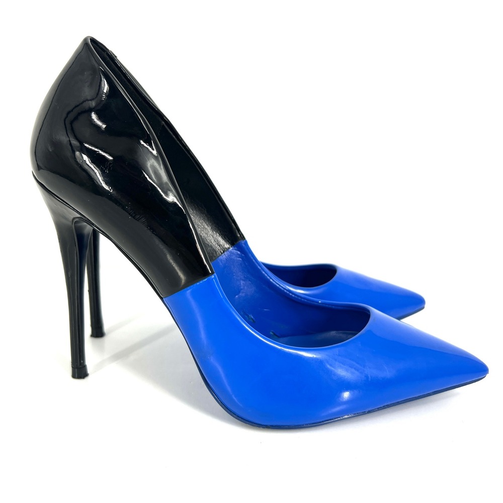 Aldo Stessy Two Tone Patent Pointed Toe Pumps Blue Black Stiletto Heel US 7.5